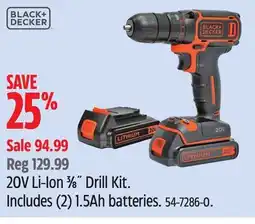Canadian Tire BLACK + DECKER 20V Li-Ion 3⁄8˝ Drill Kit offer