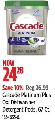 Canadian Tire Cascade Platinum Plus Oxi Dishwasher Detergent Pods offer
