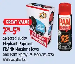 Canadian Tire Selected Lucky Elephant Popcorn, FRANK Marshmallows and Pam Spray offer