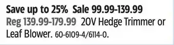 Canadian Tire Certified 20V Hedge Trimmer or Leaf Blower offer