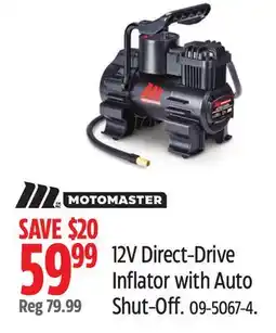 Canadian Tire Motomaster 12V Direct-Drive Inflator with Auto Shut-Off offer