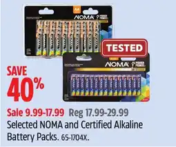 Canadian Tire Selected NOMA and Certified Alkaline Battery Packs offer