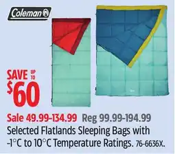 Canadian Tire Coleman Selected Flatlands Sleeping Bags with -1°C to 10°C Temperature Ratings offer