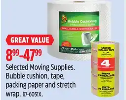 Canadian Tire Selected Moving Supplies. Bubble cushion, tape, packing paper and stretch wrap offer