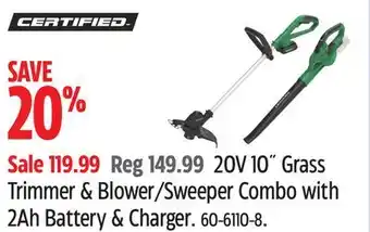 Canadian Tire Certified 20V 10 Grass Trimmer & Blower/Sweeper Combo with 2Ah Battery & Charger offer