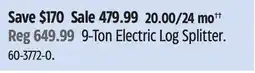 Canadian Tire Yardworks 9-Ton Electric Log Splitter offer