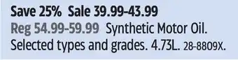 Canadian Tire Mobil Synthetic Motor Oil. Selected types and grades offer