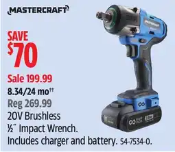Canadian Tire Mastercraft 20V Brushless 1⁄2˝ Impact Wrench offer