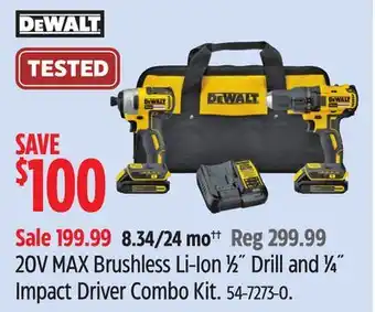 Canadian Tire DEWALT 20V MAX Brushless Li-Ion 1⁄2˝ Drill and 1⁄4˝ Impact Driver Combo Kit offer