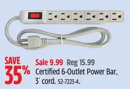 Canadian Tire Certified 6-Outlet Power Bar, 3´ cord offer