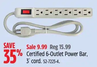 Canadian Tire Certified 6-Outlet Power Bar, 3´ cord offer