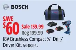 Canadian Tire Bosch 18V Brushless Compact 1⁄2˝ Drill/ Driver Kit offer