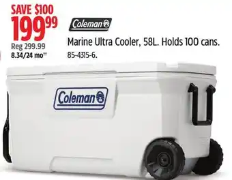 Canadian Tire Coleman Marine Ultra Cooler, 58L. Holds 100 cans offer