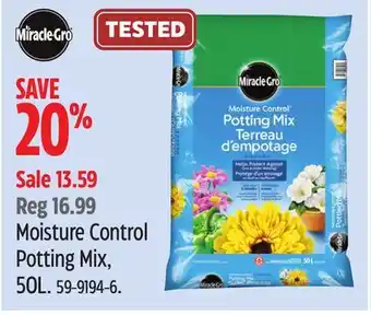 Canadian Tire Miracle-Gro Moisture Control Potting Mix, 50L offer