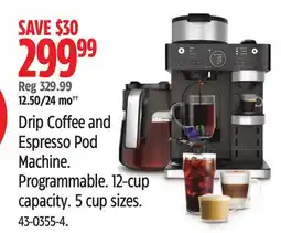 Canadian Tire Ninja Drip Coffee and Espresso Pod Machine. Programmable. 12-cup capacity. 5 cup sizes offer