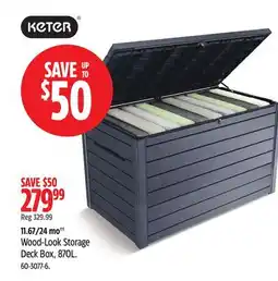 Canadian Tire Keter Wood-Look Storage Deck Box, 870L offer