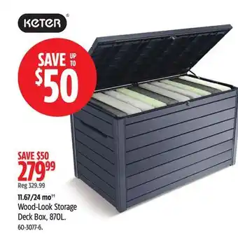 Canadian Tire Keter Wood-Look Storage Deck Box, 870L offer