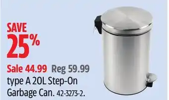 Canadian Tire type A 20L Step-On Garbage Can offer