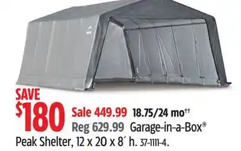 Canadian Tire Garage-in-a-Box Peak Shelter, 12 x 20 x 8´ h offer