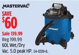 Canadian Tire Mastervac 60L Wet/Dry Vac offer