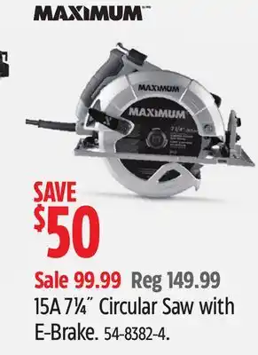 Canadian Tire 15A 71⁄4˝ Circular Saw with E-Brake offer