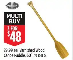 Canadian Tire Invincible Marine Varnished Wood Canoe Paddle offer