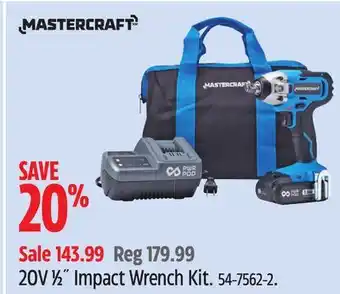 Canadian Tire Mastercraft 20V 1⁄2˝ Impact Wrench Kit offer