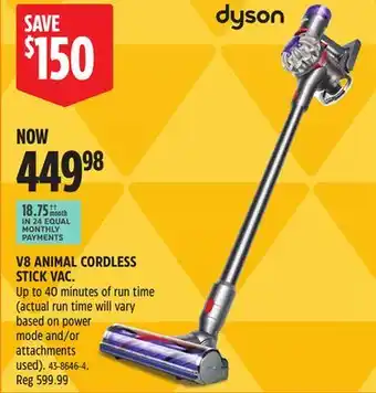 Canadian Tire V8 ANIMAL CORDLESS STICK VAC offer
