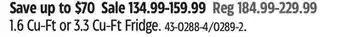 Canadian Tire master-chef 1.6 Cu-Ft or 3.3 Cu-Ft Fridge offer