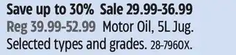 Canadian Tire Motomaster Motor Oil, 5L Jug. Selected types and grades offer