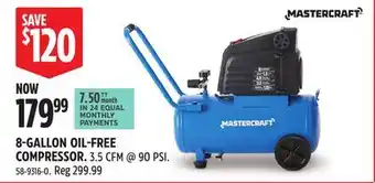 Canadian Tire MASTERCRAFT 8-GALLON OIL-FREE COMPRESSOR offer