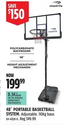 Canadian Tire MATRIX 48˝ PORTABLE BASKETBALL SYSTEM offer