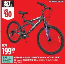 Canadian Tire SUPERCYCLE NITROUS DUAL-SUSPENSION YOUTH 24 AND ADULT 26, 27.5 MOUNTAIN BIKE offer