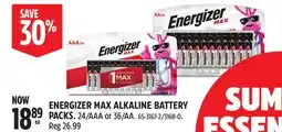 Canadian Tire ENERGIZER MAX ALKALINE BATTERY PACKS offer