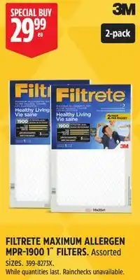Canadian Tire FILTRETE MAXIMUM ALLERGEN MPR 1900 1˝ FILTERS offer