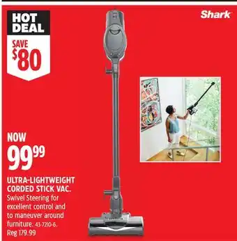 Canadian Tire SHARK ULTRA-LIGHTWEIGHT CORDED STICK VAC offer