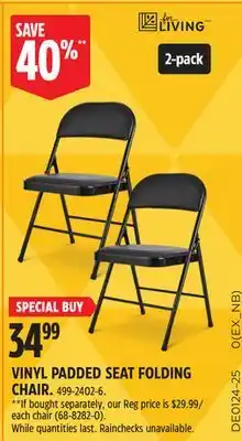Canadian Tire For Living VINYL PADDED SEAT FOLDING CHAIR offer