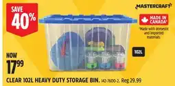 Canadian Tire MASTERCRAFT CLEAR 102L HEAVY DUTY STORAGE BIN offer