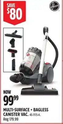 Canadian Tire HOOVER MULTI-SURFACE + BAGLESS CANISTER VAC offer