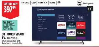 Canadian Tire WESTINGHOUSE 58˝ ROKU SMART TV offer