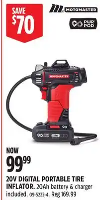 Canadian Tire MOTOMASTER 20V DIGITAL PORTABLE TIRE INFLATOR offer