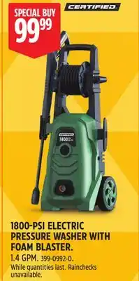 Canadian Tire Certified 1800-PSI ELECTRIC PRESSURE WASHER WITH FOAM BLASTER offer