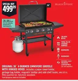 Canadian Tire ORIGINAL 36˝ 4 BURNER OMNIVORE GRIDDLE WITH HINGED HOOD offer