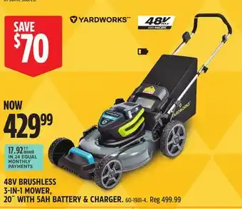 Canadian Tire YARDWORKS 48V BRUSHLESS 3-IN-1 MOWER, 20 WITH 5AH BATTERY & CHARGER offer