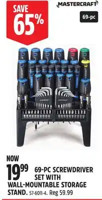 Canadian Tire MASTERCRAFT 69-PC SCREWDRIVER SET WITH WALL-MOUNTABLE STORAGE STAND offer