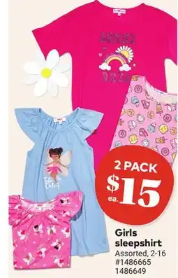 Giant Tiger Girls sleepshirt offer