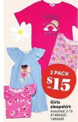Giant Tiger Girls sleepshirt offer
