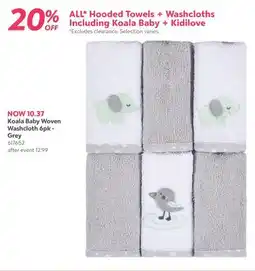 Babies 'R' Us Koala Baby Woven Washcloth 6pk - Grey offer