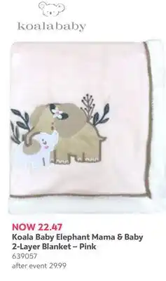 Babies 'R' Us Koala Baby Elephant Mama & Baby 2-Layer Blanket-Pink offer