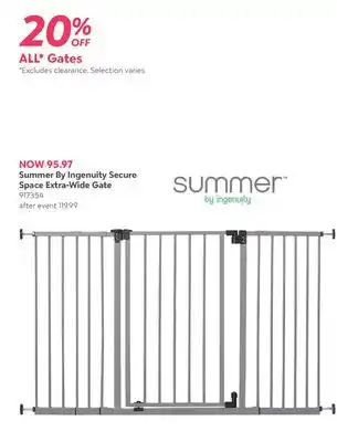 Babies 'R' Us Summer By Ingenuity Secure Space Extra-Wide Gate offer